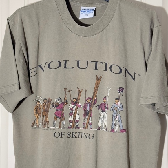 VINTAGE T-SHIRT “EVOLUTION SKIING” 100% COTTON - Picture 3 of 6